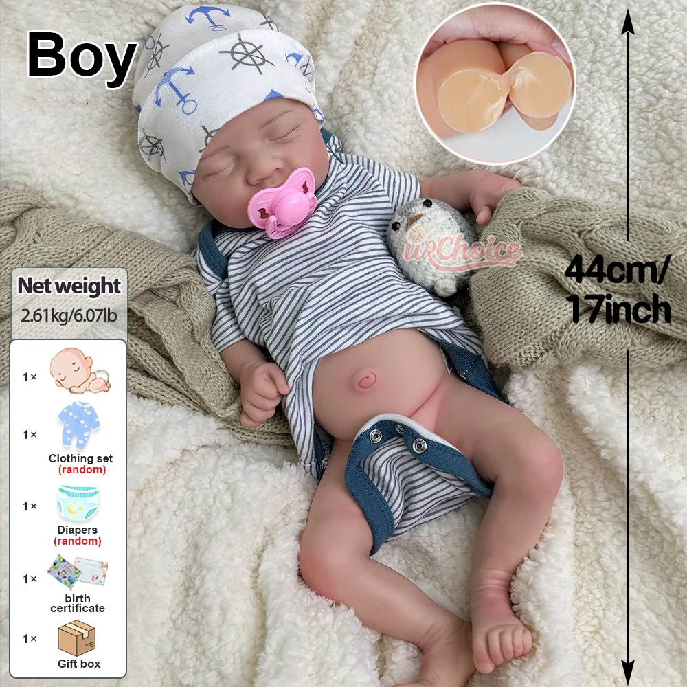 17 pollici ad alta simulazione flessibile in silicone rinato neonato Levi realistico ponderato impermeabile bambola neonato regalo per la demenza