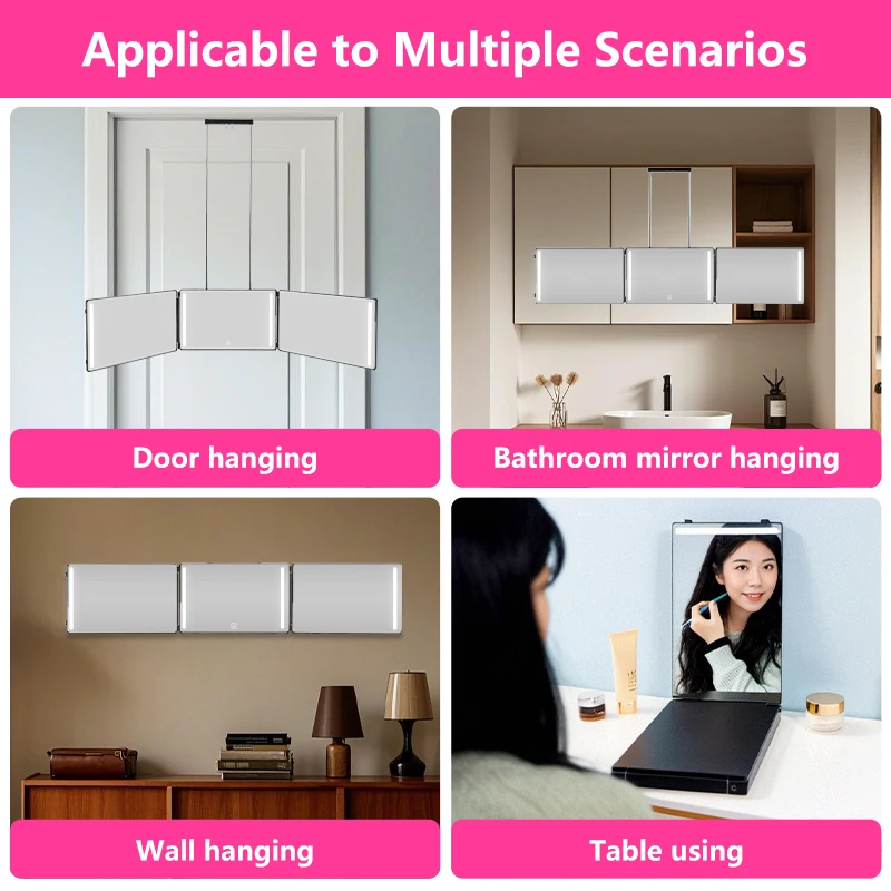 Hair Cutting Mirror with Bright LEDs, Portable Folding Trifold Vanity Mirror for Makeup and Hair Styling at Home or Salon