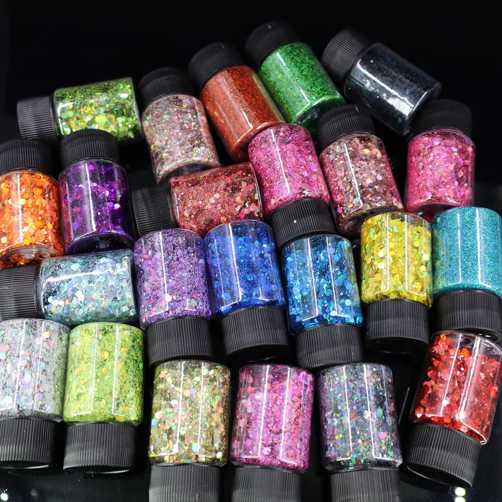 Grande garrafa 30ml shinny unhas glitter tamanho misturado & hexágono cromo irediscent unhas arte flocos fatias manicure spangles acessórios