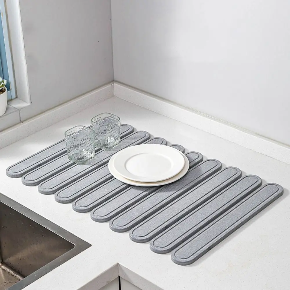 

Diatomite Dish Drying Mat Quick Dry Absorbent Tableware Drain Pad Rectangular Foldable Kitchen Drying Pad Countertop