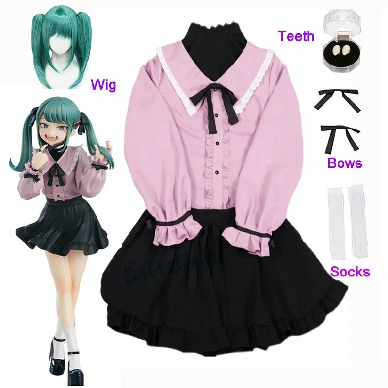 Anime peruka wampir Miku akcesoria Cosplay rysunek garnitur różowa sukienka Kawaii dziewczyny jednolity kostium na Halloween MN8