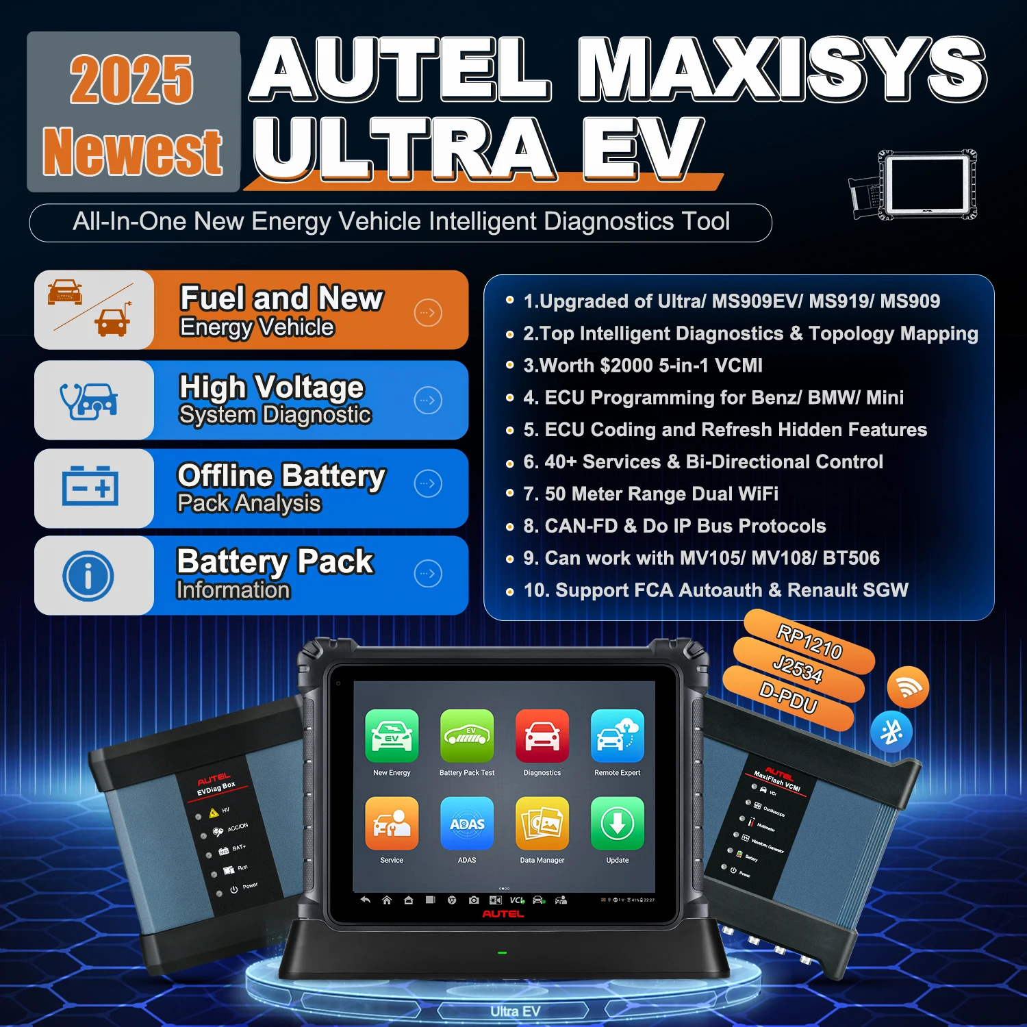 Autel Maxisys Ultra EV Scanner Top Intelligent Electric Vehicle Diagnostic Scan Tool with 5-in-1VCMI, ECU Programming & Coding