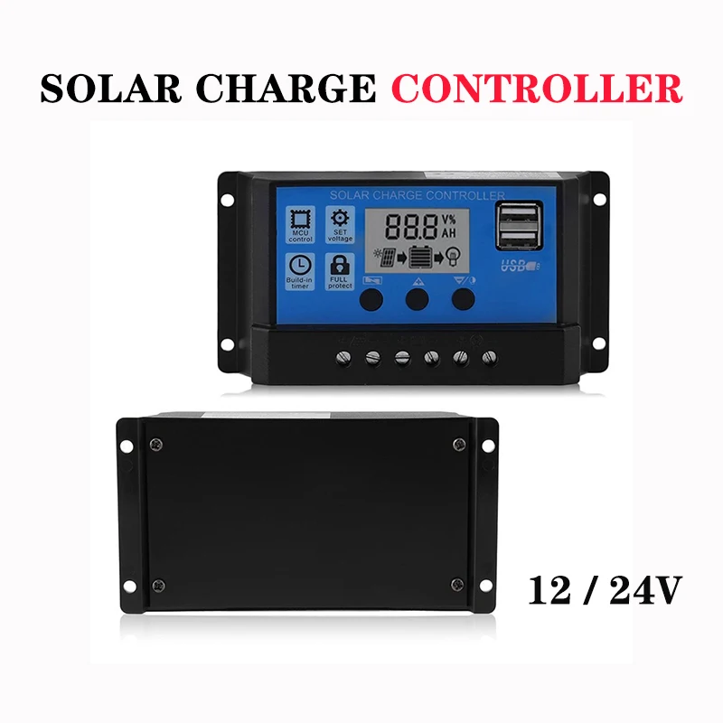 Controlador de carga solar 20A 30A PWM 12V / 24V con USB dual