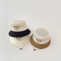 summer Baby Caps Thin Color Mesh Kids Cap Cartoon Bear Infant Toddler Basin Hats Beach Boy Girl Sun Protection Bucket Hat 1-2Y