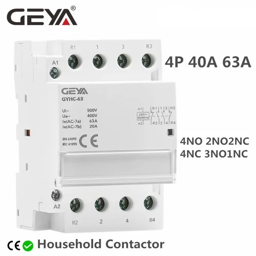 Imagen 1 del producto Contactor de CA GEYA Din Rail 4P 63A 4NO 4NC 2NO2NC 3NO1NC uso doméstico o para cargar Contactor de pila de buena calidad