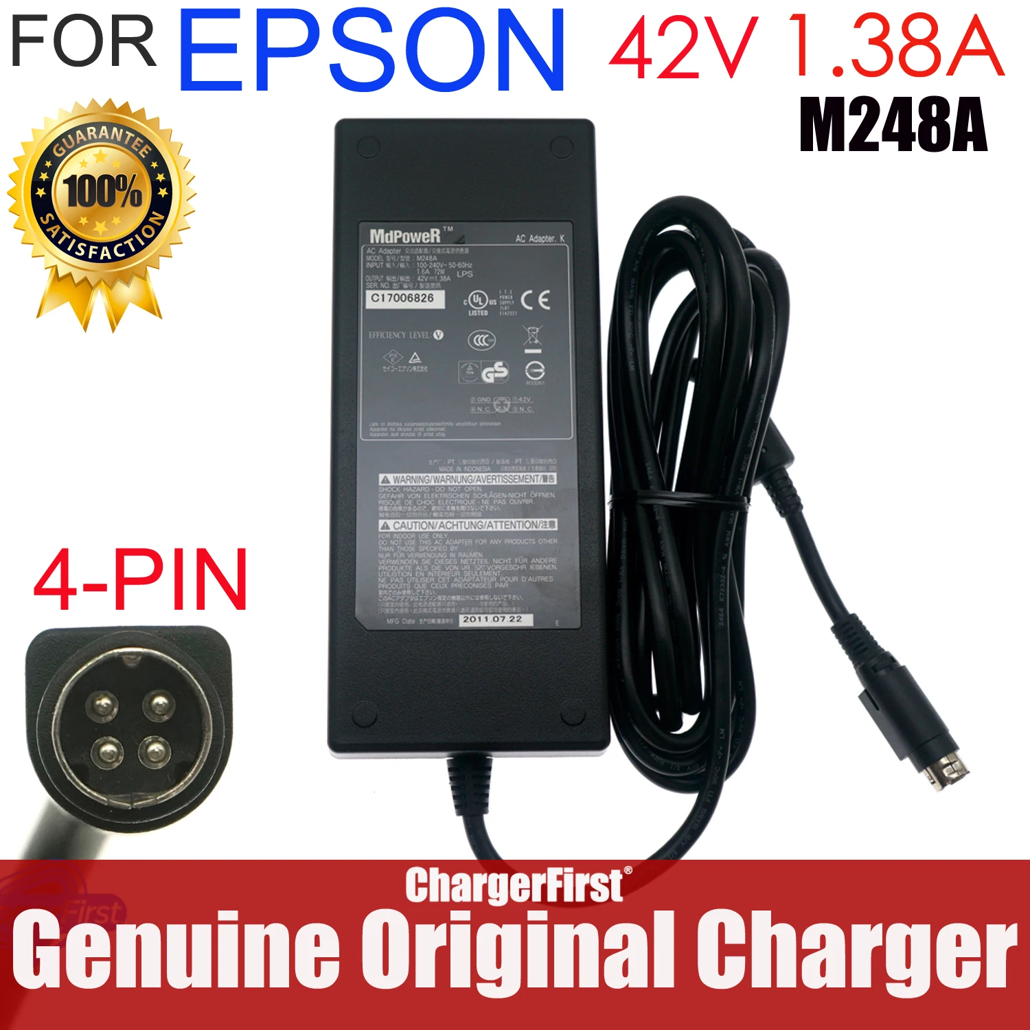 Genuine 42V 1.38A 58W 4PIN M248A AC Power Adapter For EPSON TM-C3520 C3500 C3400 GP-C832 M832 Laptop Power Supply Charger