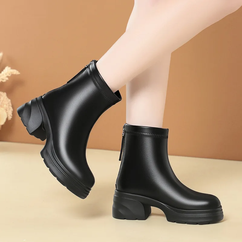 

Size 35-41 Women's High Boots for Woman Platform Boots Autumn Shoes 2025 Women's Fashion Leather Winter Warm Plush Short Boots