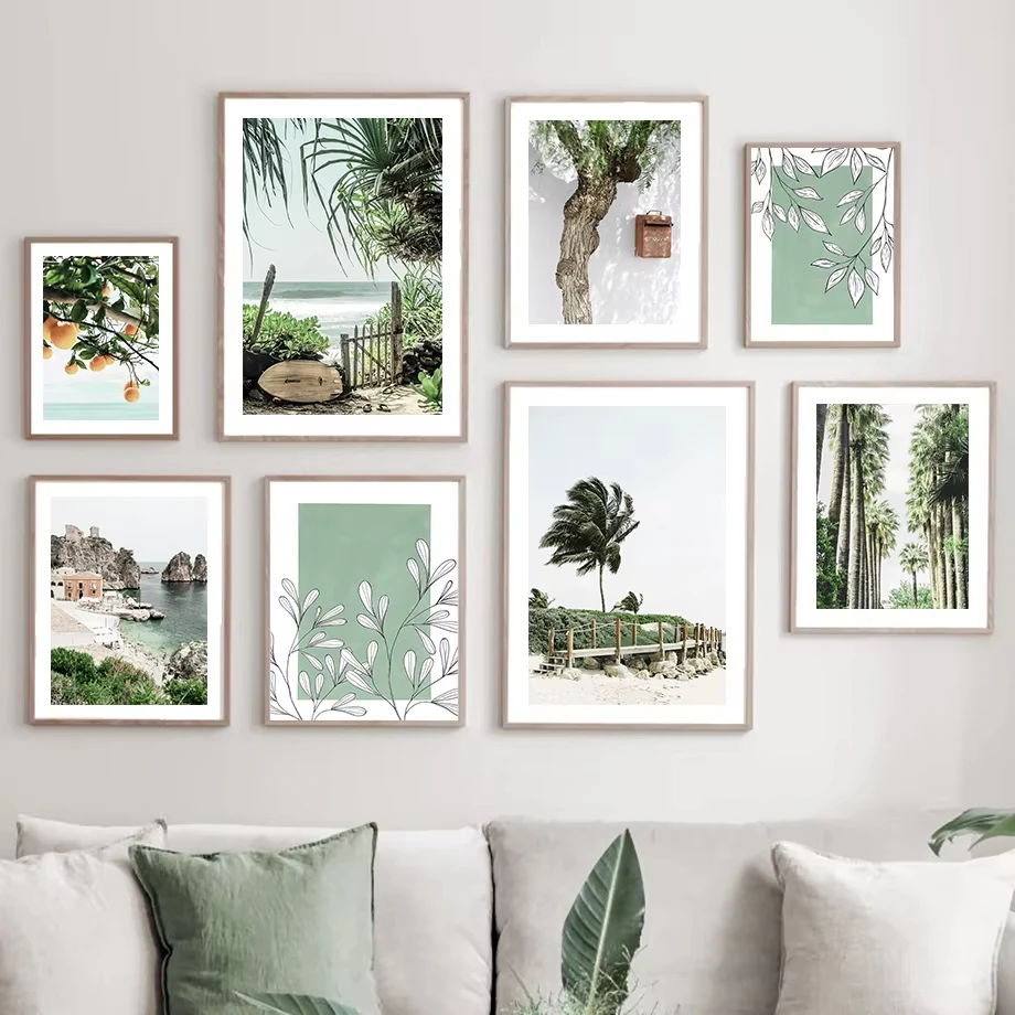 Summer Green Beach Peach Tree Coconut Grove Wall Art Canvas Painting Nordic Posters And Prints Home Decor Pictures Living Room