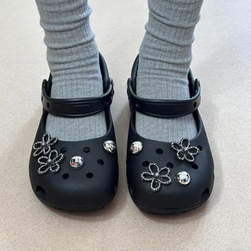 Designer Glitter Flower Ballet Clogs Accessories Women Summer 2026 Polka Dot Bowknot Shoes Charms Set Elegant Shoes Decoration