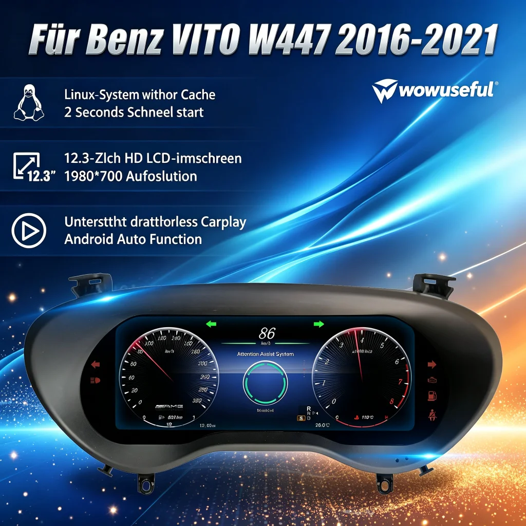 Digitales Dashboard-Cluster FÜR Benz VIT0 W447 Baujahre 2016-2021 Virtuelles Cockpit Tachometer Instrumententafel