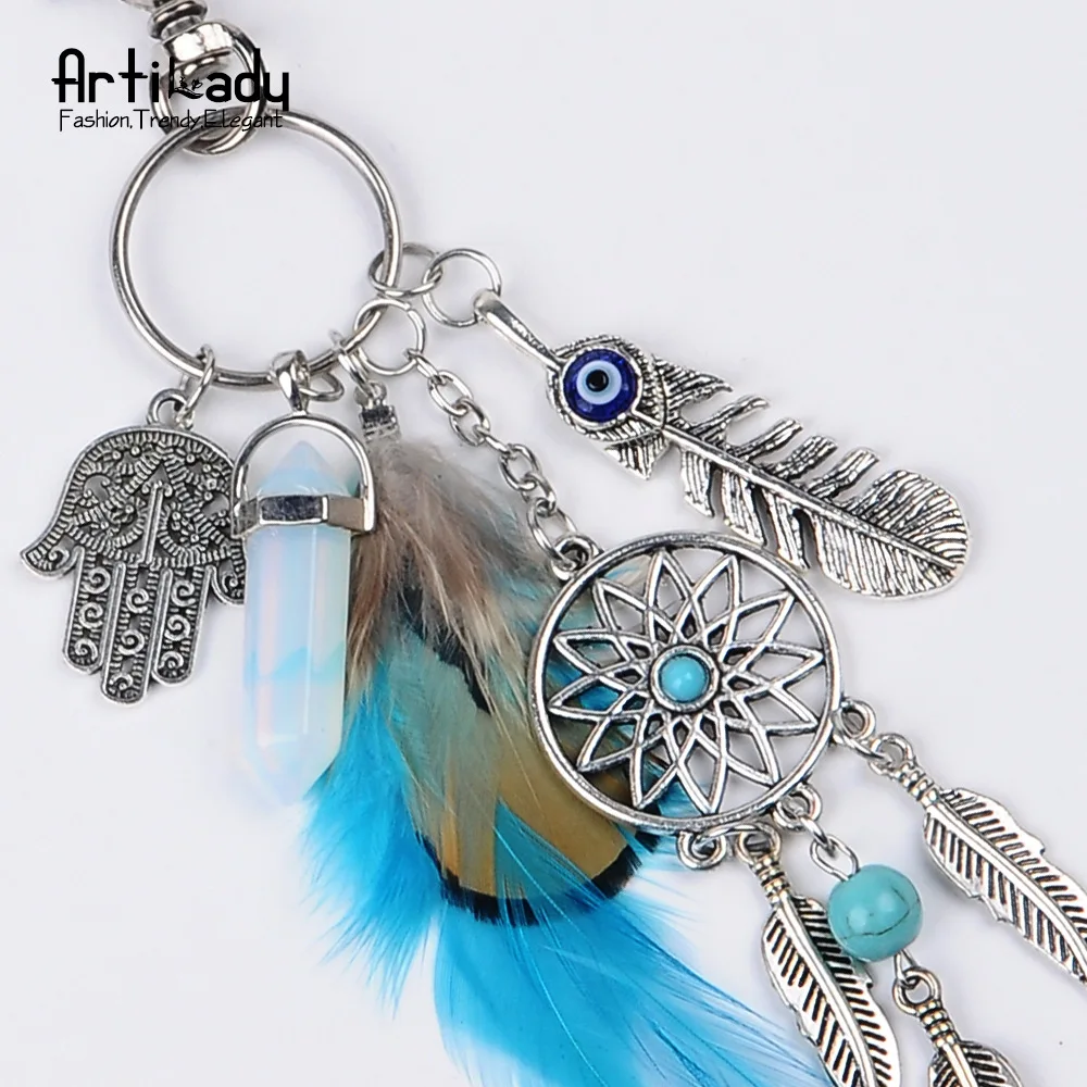 European and American Bohemian Keychain Dream Catcher Feather Opal Alloy Car Keychain Pendant