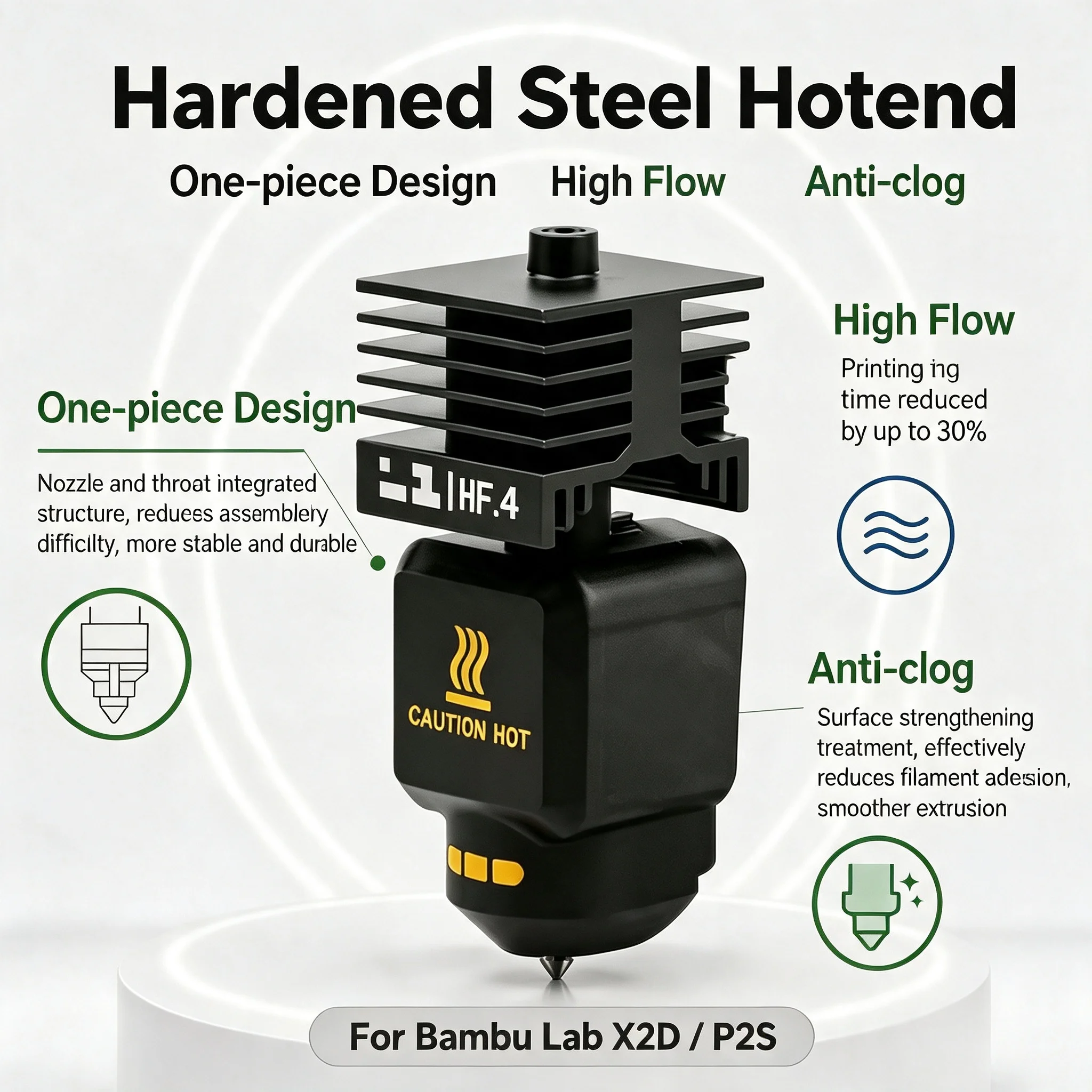 Upgrade Anti-stick H series/A series Hotend For Bambu Lab High Flow Hotend One-piece nozzle 0.2 0.4 0.6 0.8 Hotend kit