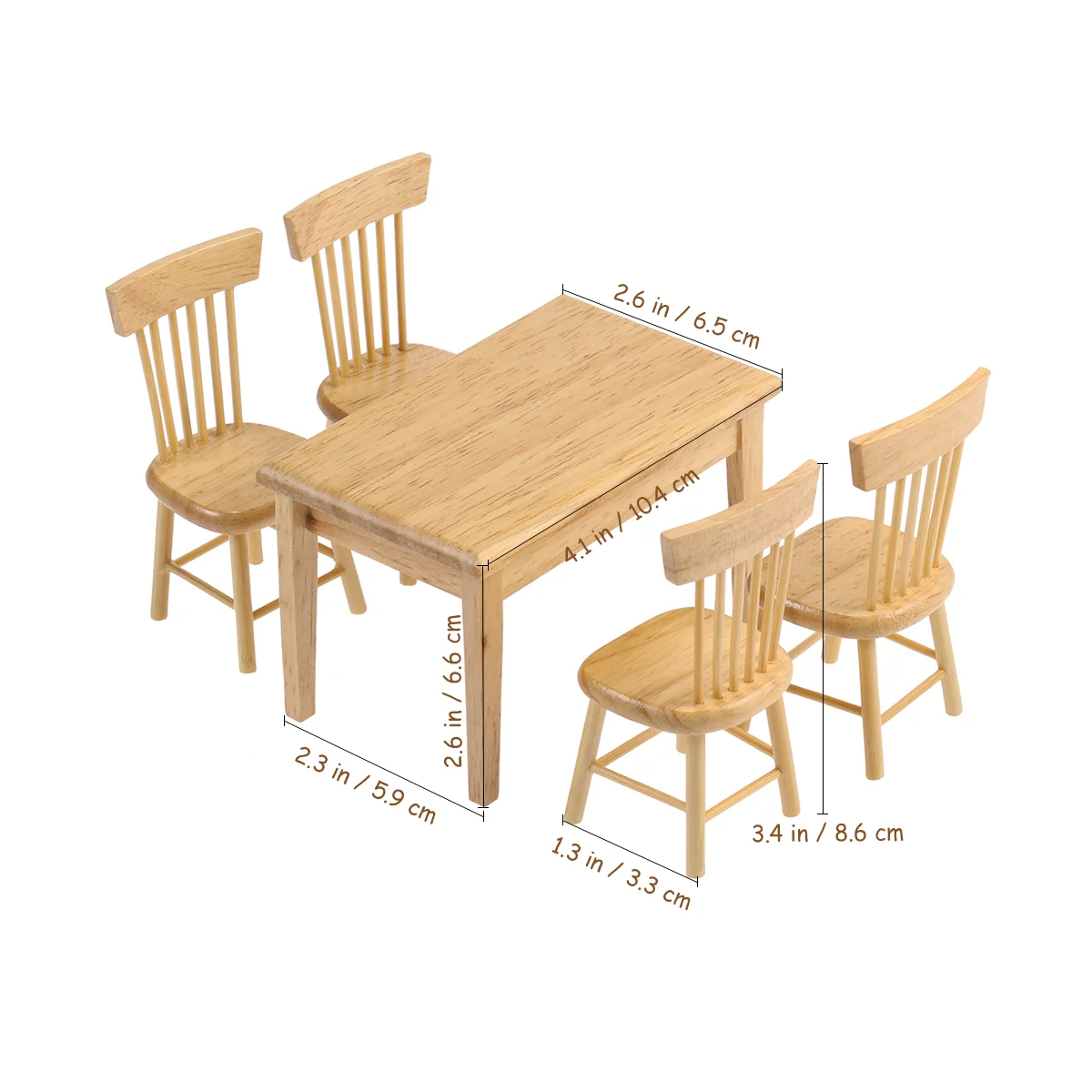 VORCOOL 5pcs 1/12 Mini House Miniature Dining Table Chair Wooden Furniture Set (Wood Color) mini house furniture