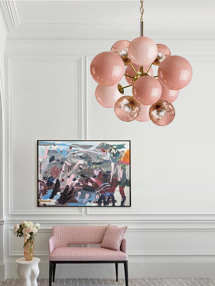 Blast Art Glass Bubbles Chandelier Modern Pink Chandelier Design LED Villa Foyer Light Living Room Bedroom Kitchen Island Light