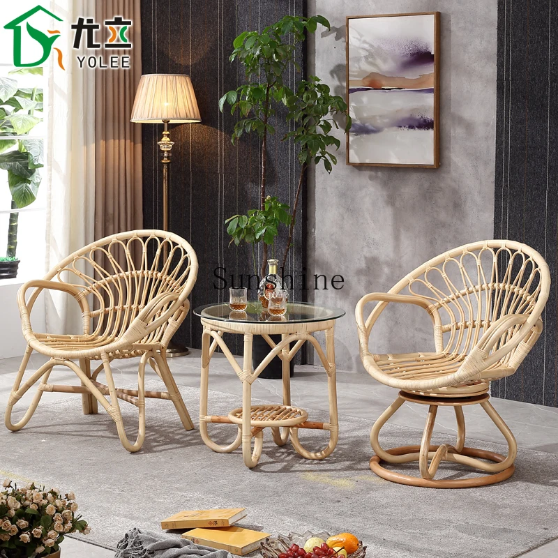 

Nordic courtyard home leisure backrest rattan chair single chair coffee table three-piece set