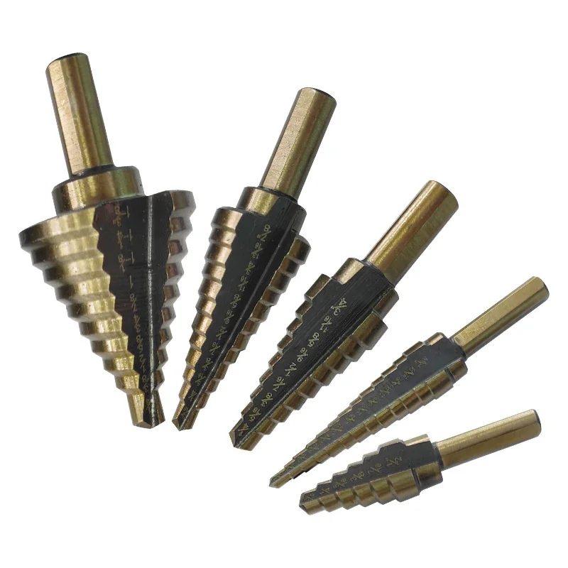 Aluminum Box British Roasted Yellow Hair Black Triangle Handle High Speed Steel Ladder Drill Pagoda Drill Hole Set
