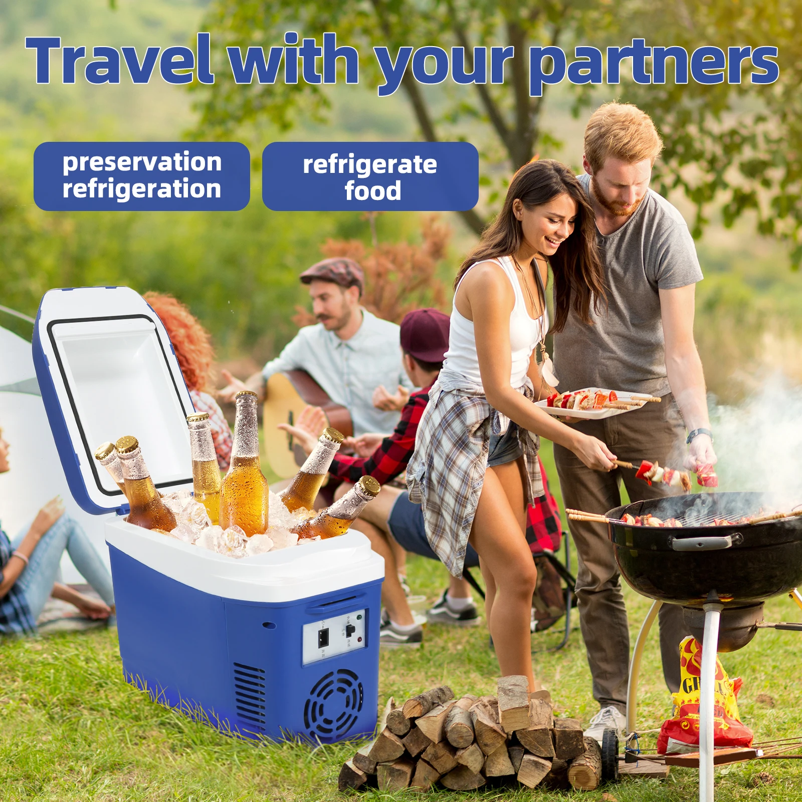 ثلاجة صغيرة محمولة للتخييم من IceBlue، 7 لتر/9 علبة مبرد ثلاجة ثنائي السيارة مع مقبس طاقة ولاعة السجائر بتيار مستمر 12 فولت