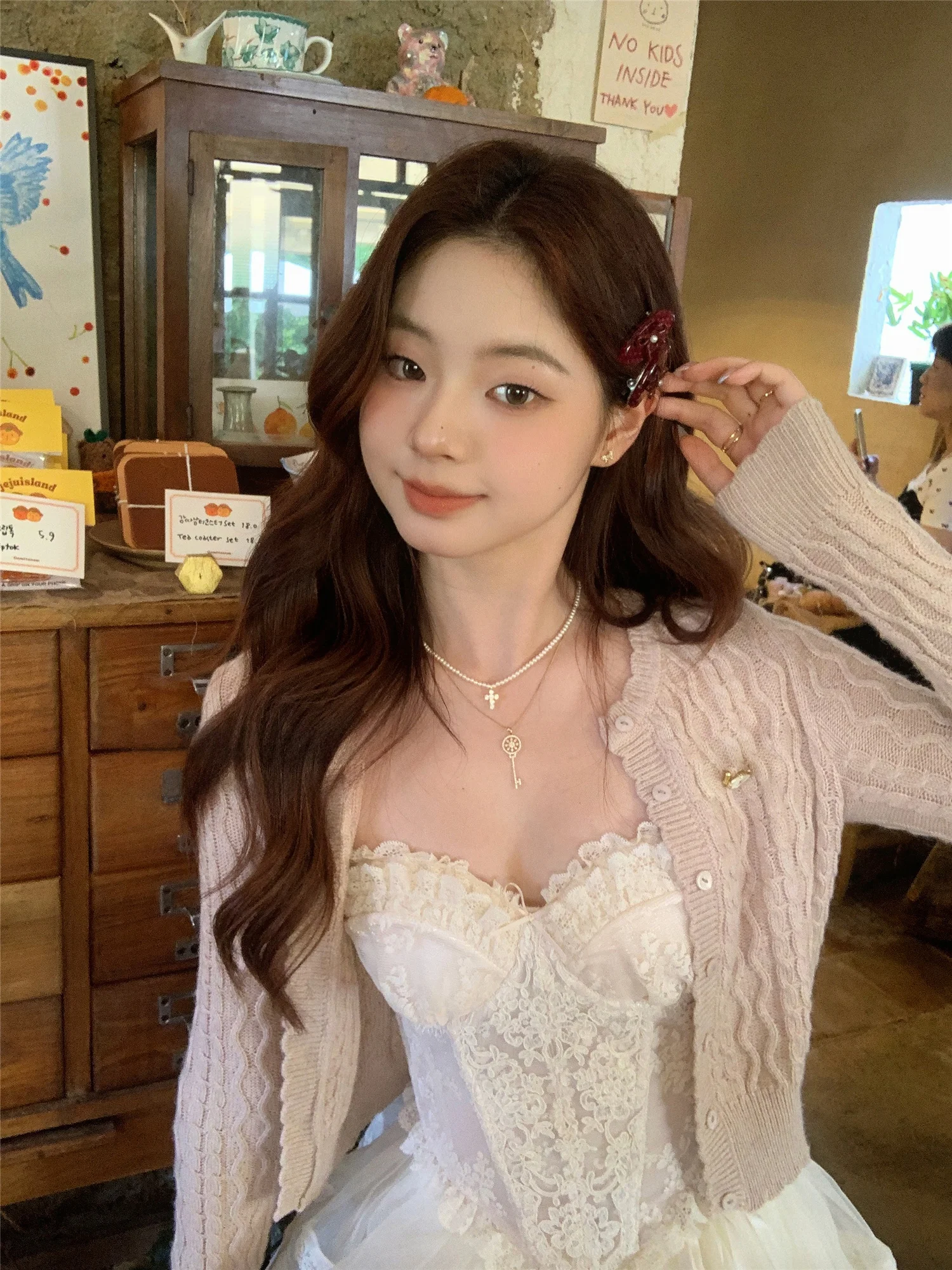 

Mummy Egg-Lang Gentle Sni 3D Twist Retro Knitted Wool Sweater Cardigan Sweet Sle round Ne Long Sve ort ...