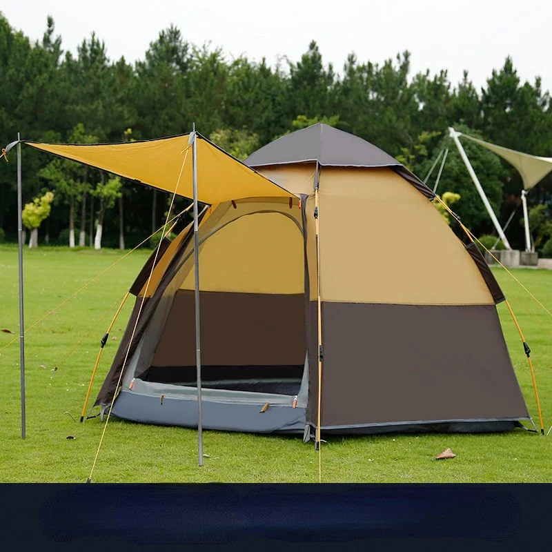 YOUSKY Tent Outdoor Portable 3-4 People Tent Full-automatic Rainstorm Proof Thickened Fishing Park Camping Hexagonal Tent