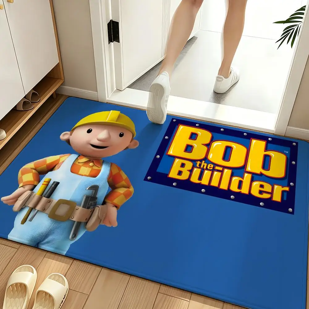 Cartoon B-Bob T-the B-Builder Floor Mat Soft Flannel Entrance Door Mat Non Slip Absorbent Bathroom Bedroom Floor Rug
