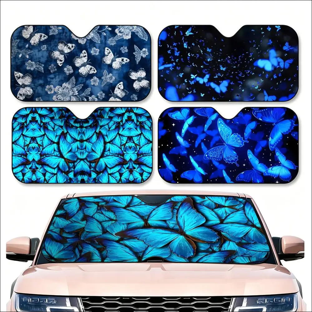 

P-Blue butterfly personalized accessories Sun Visor Universal Foldable Car Windshield Sun Shade UV Protection Heat Insulation