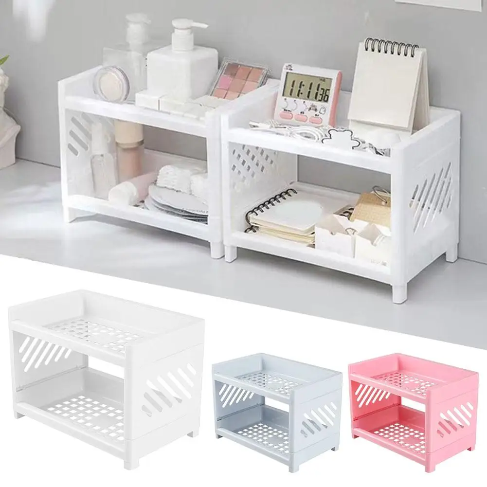 Rectangular Desktop Storage Rack Organizer Double-Layer Sundries Holder Display Storage Shelf Bathroom Stationery Table O4J1