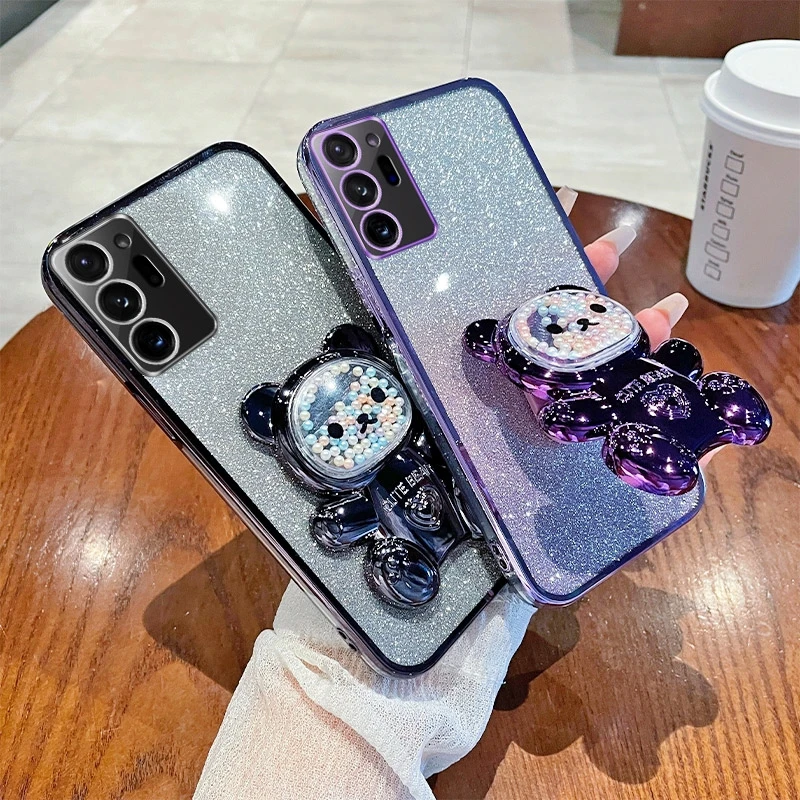 S 10 Glitter Bright Plating Bear Holder Case For Samsung Galaxy S10 S9 Note 10 Plus 20 note20 Ultra Silicone Stand Cover S10plus