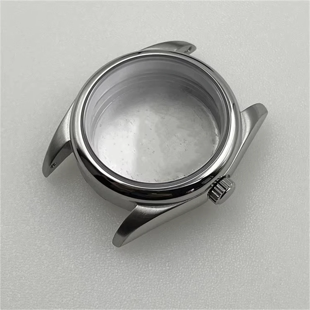 حافظة ساعة 36 ملم من الفولاذ المقاوم للصدأ ساعة ميكانيكية من زجاج الياقوت NH35 لحركة NH35 NH36 4R35A 4R36A، تاج لولبي