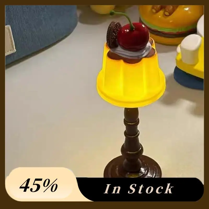 A60Z Top Pudding Light Night Light Mini Retro 2 pezzi carino con lampada da tavolo a batteria, arredamento della camera, regalo per ragazzi e ragazze