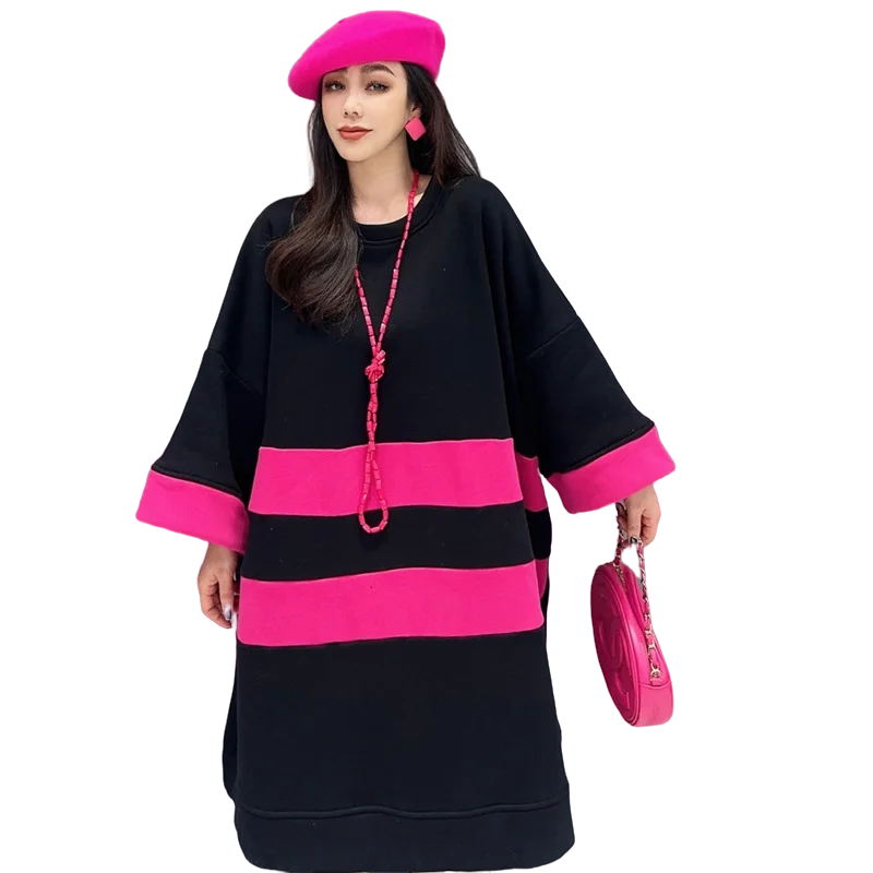 

2024 Spring Autumn New Casual Personalized Trendy Girl Color Blocking Large Size Loose Fashion Whitening Hoodies LX520S