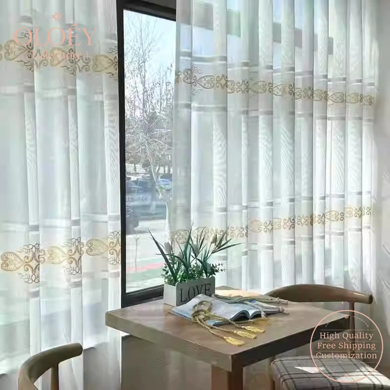 

New White Embroidered Sheer Curtain for Living Room Bedroom Window Gauze Nordic Simple Villa Bedroom Fresh Light Filtering Drape