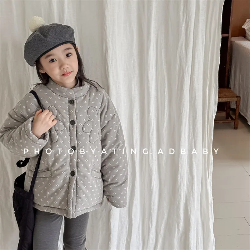 

Autumn Winter Girls' Padded Jacket Warm Coat Print New Fashion Round Neck Jacket 7 To12 Years Old Korean Style Children Clothes