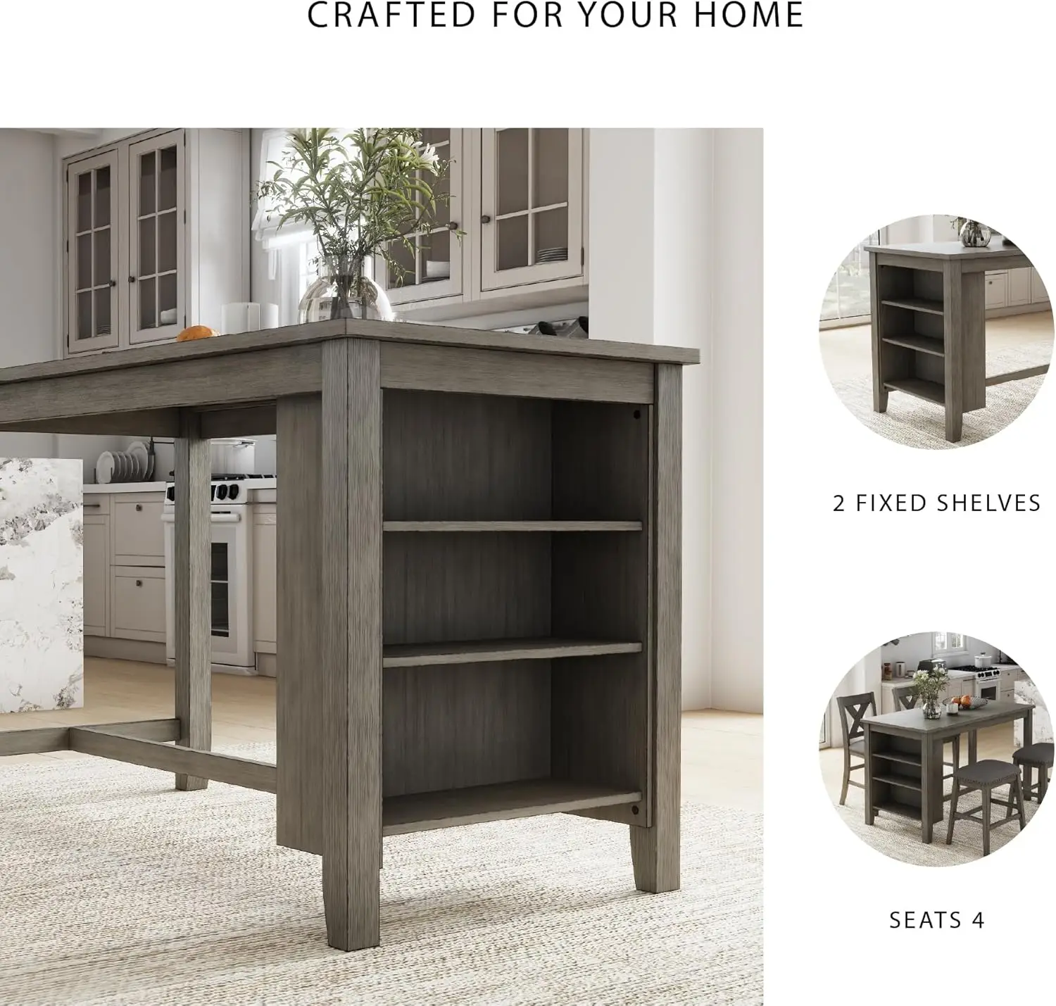 [New Arrival!]Caitbrook Rustic Counter Height Dining Table with Storage, Dark Gray