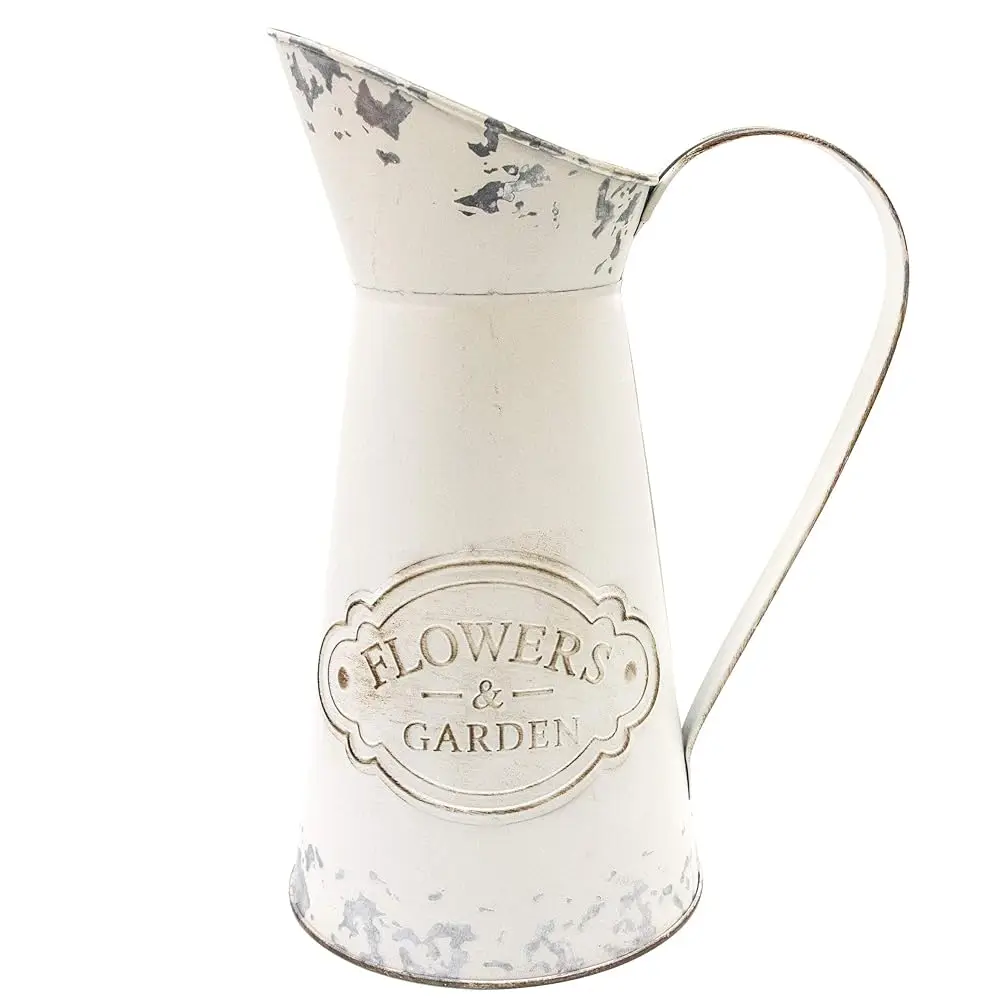 

Белые металлические кувшины в стиле фермерского дома для декора кухни в стиле шебби-шик, высокие кувшины для цветов, вазы в деревенском стиле для ванной комнаты - большие, 11 дюймов в высоту