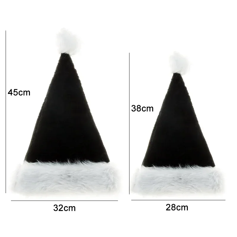 Black Plush Christmas Hat Unisex Xmas Hat for Adults Kids Comfortable Santa Claus Cosplay Supplies Christmas Party Decor Gift