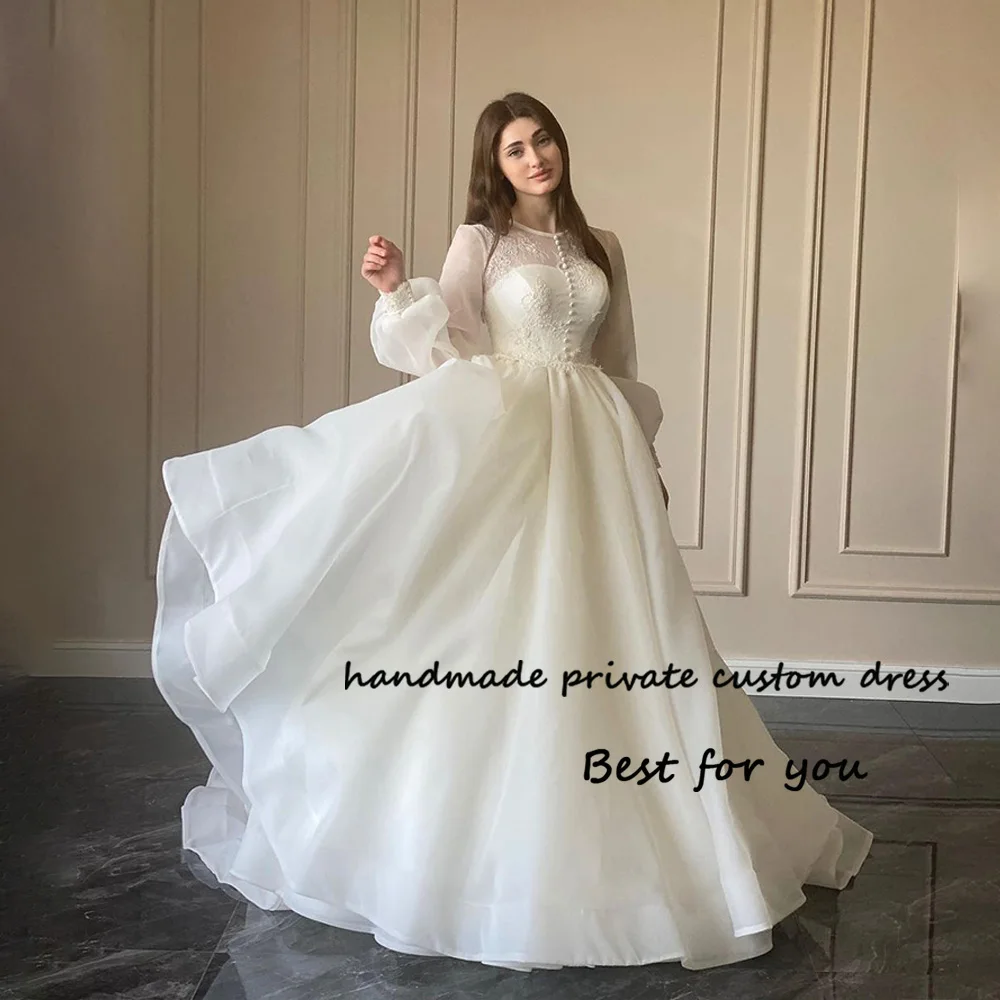 

Princess Wedding Dresses 2024 for Bride Lace Appliques Organza A Line Bride Dress Long Sleeve O Neck Modern Bridal Gowns