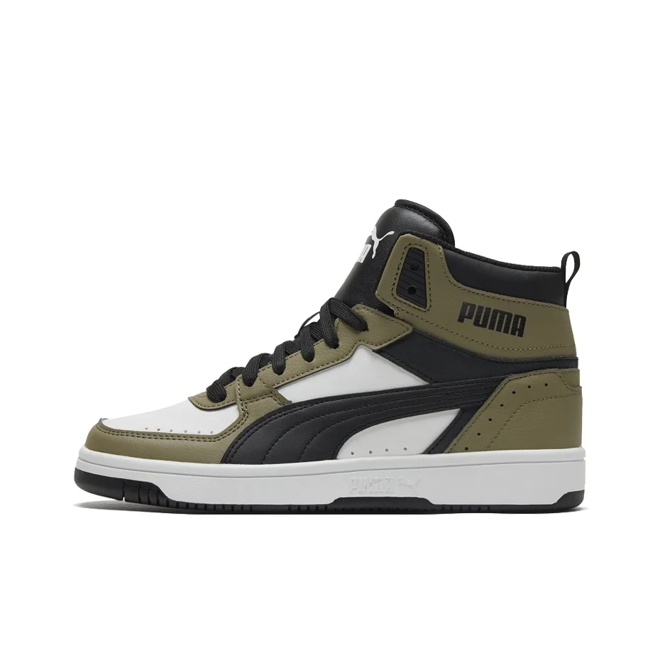PUMA Rebound Joy Basketball Shoes Unisex Mid Top Dark Green/White 374765-04