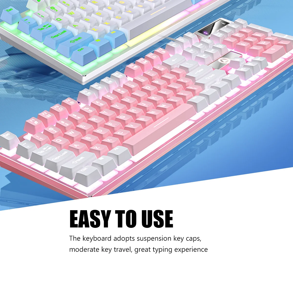 

Color Block Glowing Gaming Keyboard Full Size Wired USB LED Pink Abs Keyboards Foldable Ergonomic Thickened Backplate Stable