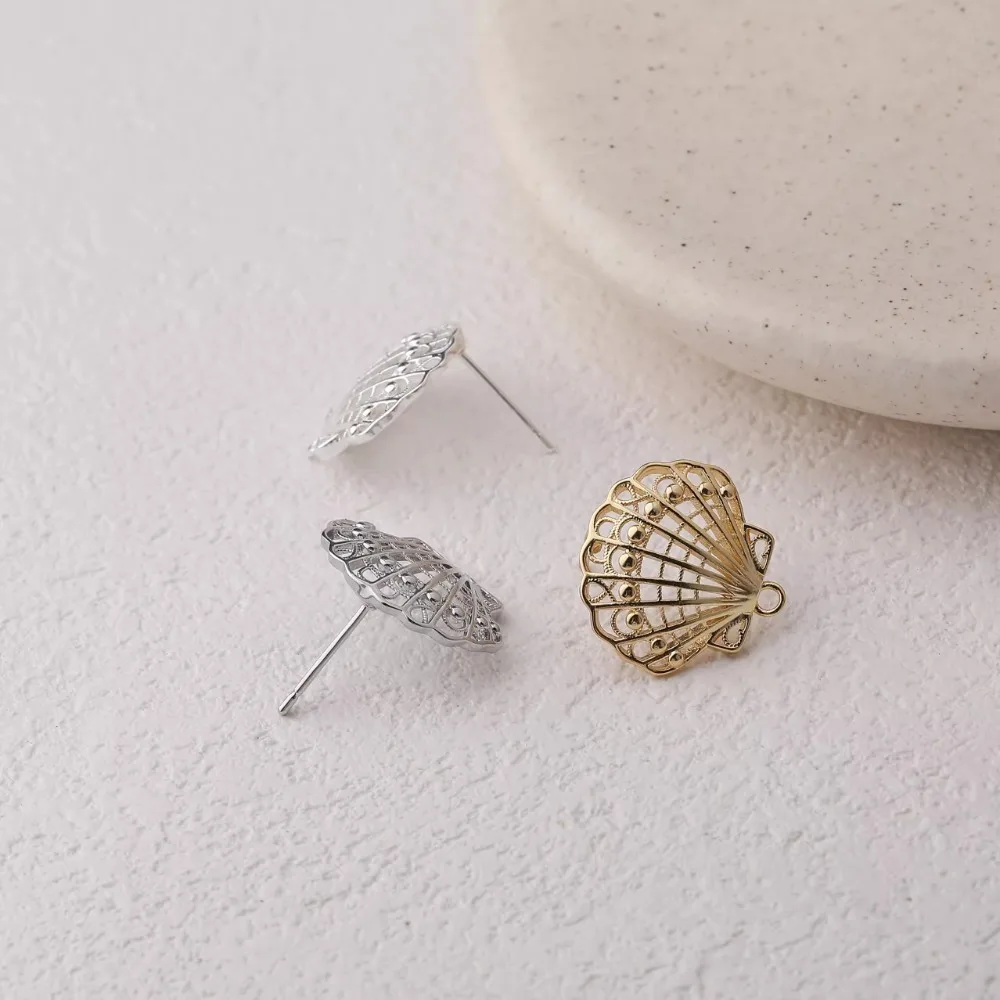 2 قطعة قذيفة داينتي التقوقع الأذن ترصيع لصنع المجوهرات أقراط مكونات DIY بها بنفسك النحاس 14 كيلو مطلية بالذهب اكسسوارات 18*18 مللي متر