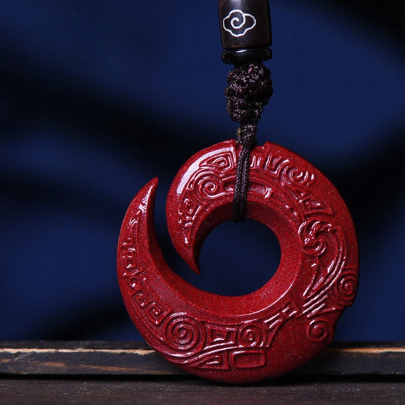 Cinnabar Fortune Runs Pendant, Primordial Year, Ancient Wind, Transport Beads, Safety Buckle Necklace