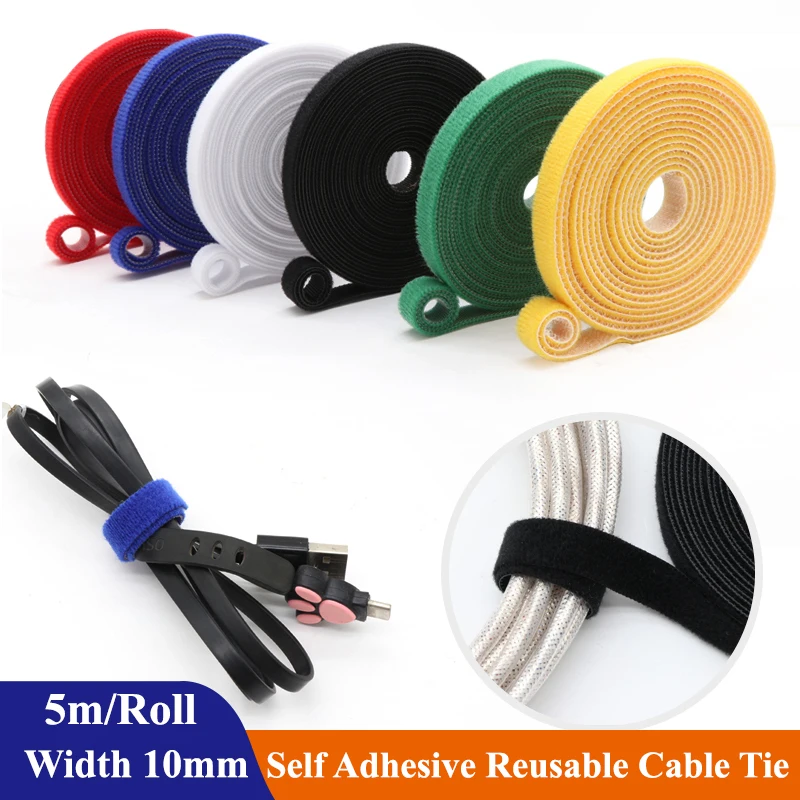 

Width 10mm Cable Ties Reusable Loop Bundle Self Adhesive White Nylon Strap Organizer Clip Wire Holder Management Fastening Tape