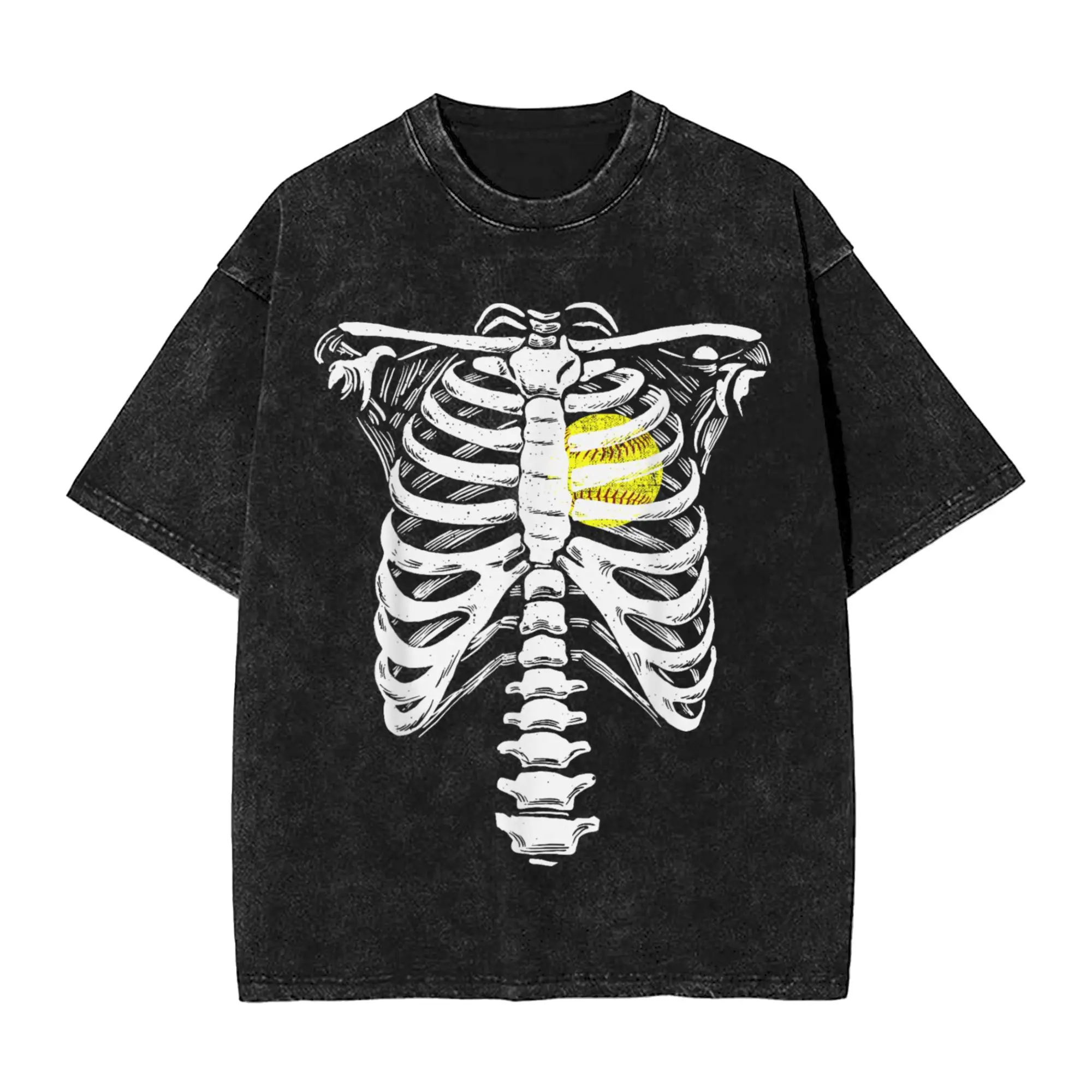 Softball Heart Skeleton Rib Cage Halloween Love Softball T-Shirts Men  100% Cotton Tees Round Neck Short Sleeve T Shirt Clothing
