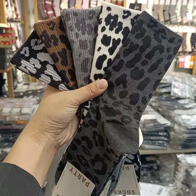 Leopard Print Cotton Socks Winter Women Girl Warm Comfortable Breathable Socks Daily Versatile In Tube Socks Fashion Accessories