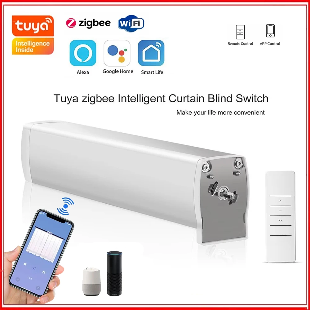 Tuya wifi/zigbee Smart  Electric curtain motor shutter motor with remote Support Voice Control Tools Alexa Google Assistant