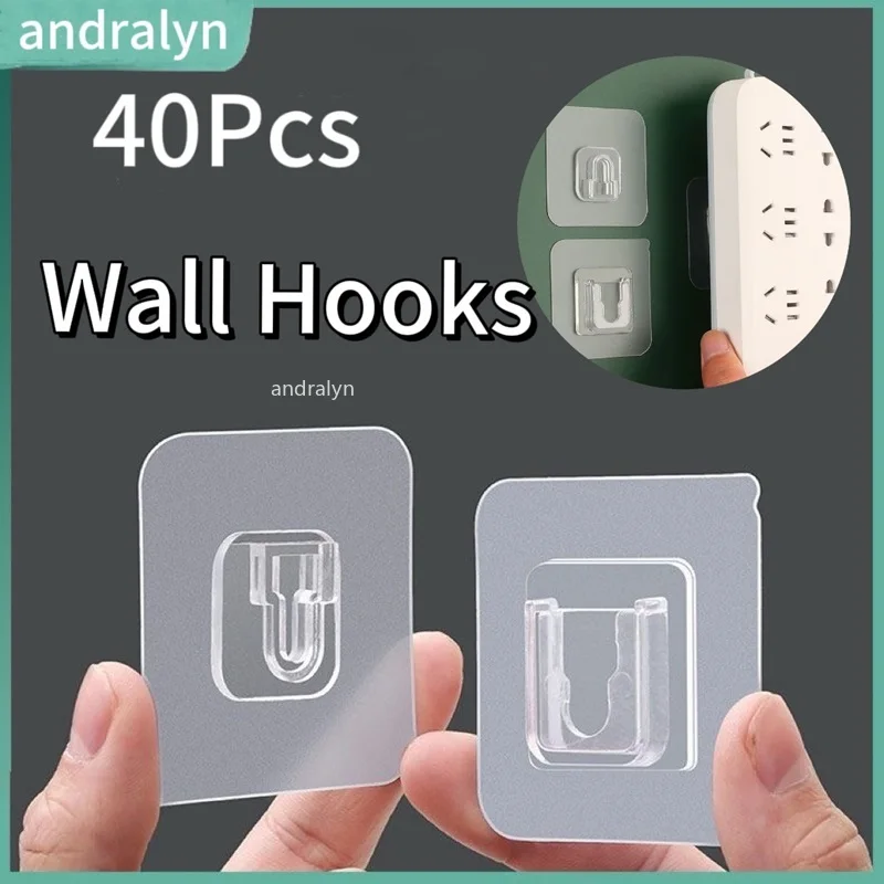 2-40pcs Double Sided Self Adhesive Wall Hook Transparent Invisible Traceless Hook Wall Storage Holder Kitchen Bedroom Organizer