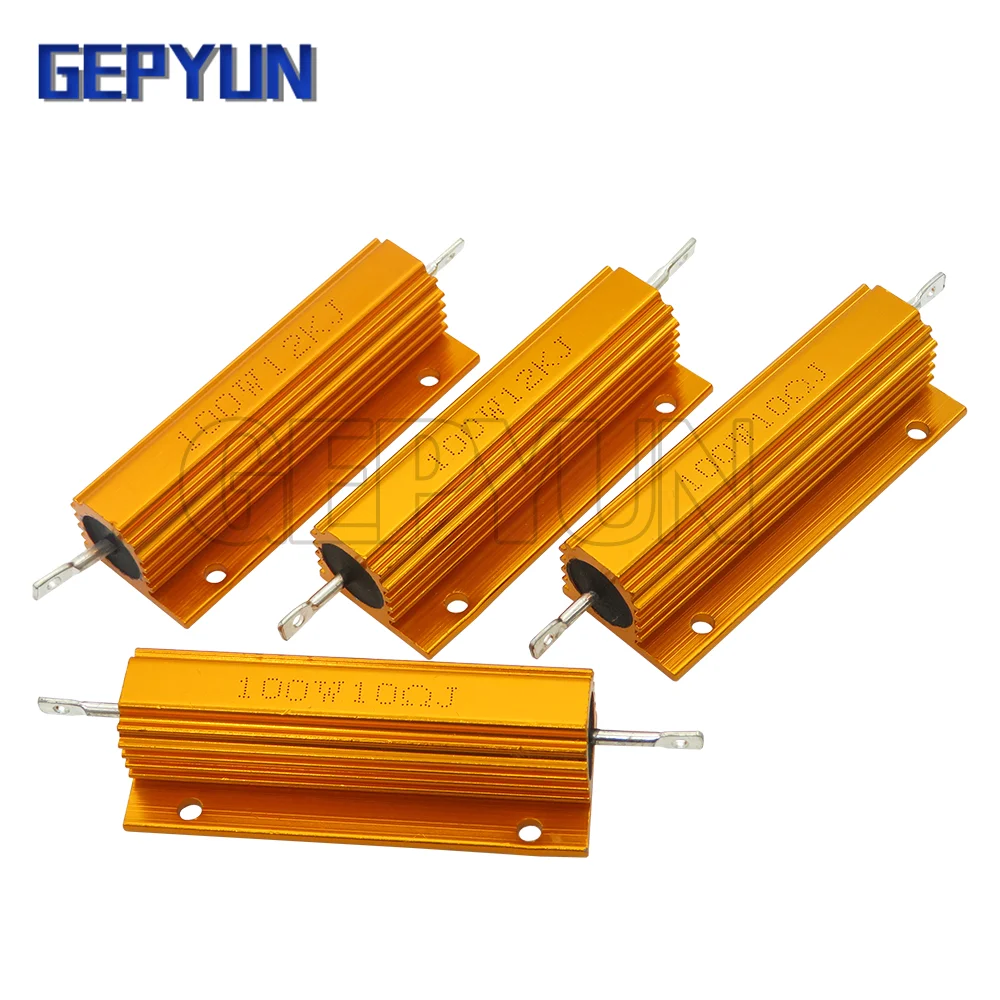 1pcs 100W Aluminum Power Metal Shell Case Wirewound Resistor  0.05 0.1 0.5 1 2 6 8 10 20 200 500 750 800 1K 10K ohm 0.01-100K