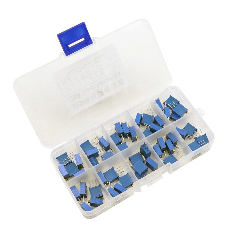 3296W Multiturn Trimmer Potentiometer Kit High Precision Variable Resistor 10 Values 5Pcs Each Storage Box for Electronic DIY
