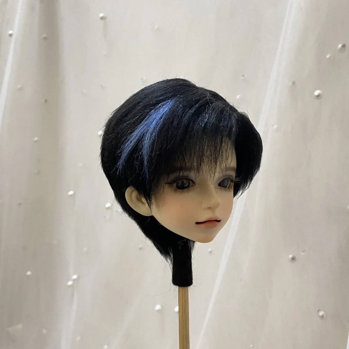 Gemengd blauw jongenspophaar, OB11 imitatie strandwol pruik, BJD hoofdomtrek 12,5-18 cm