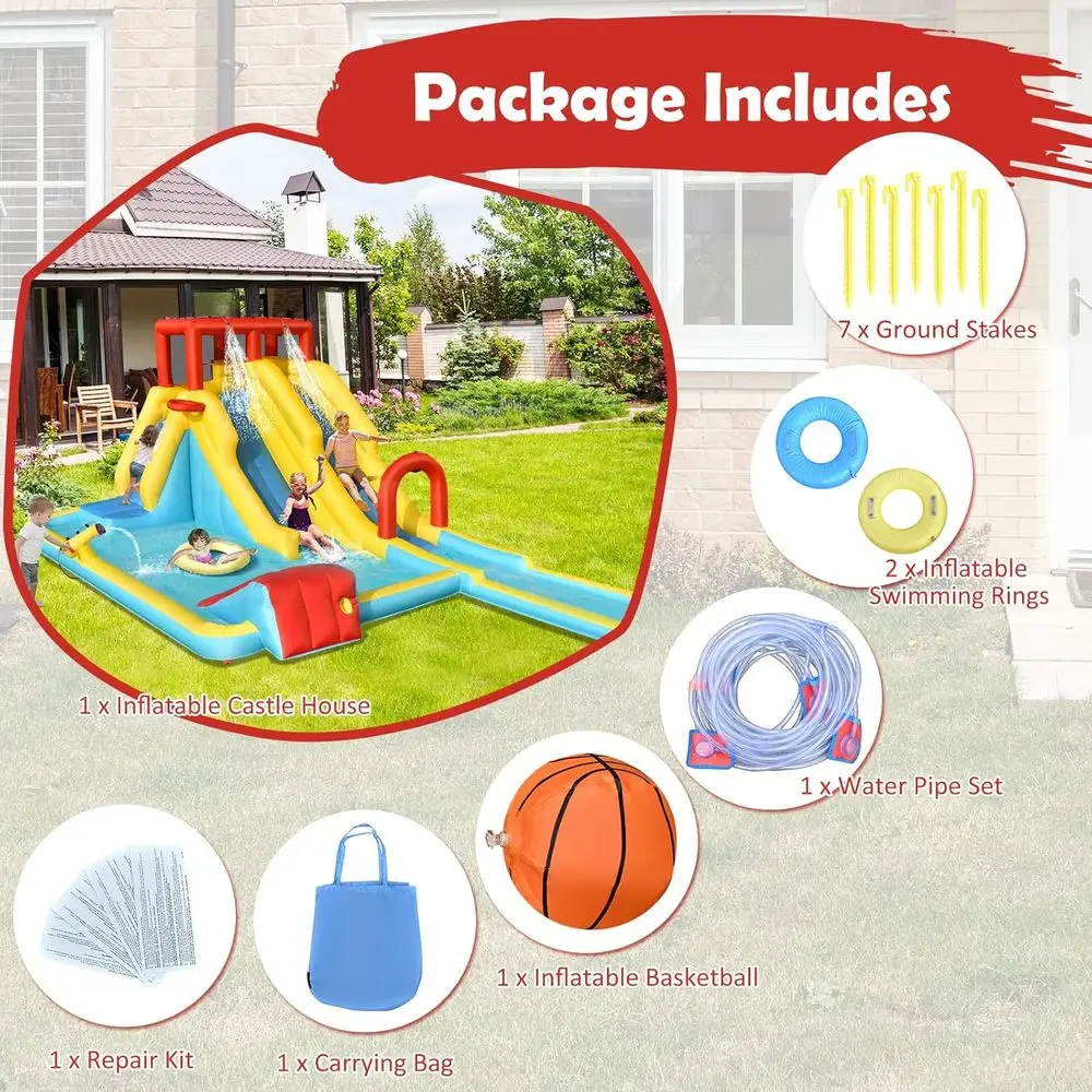 Dmuchana Zjeżdżalnia Wodna, Podwójna Zjeżdżalnia Gigantyczny Park Wodny Domek do Skakania z Wspinaczką, Basen z Wodą, Dmuchane Zjeżdżalnie Wodne