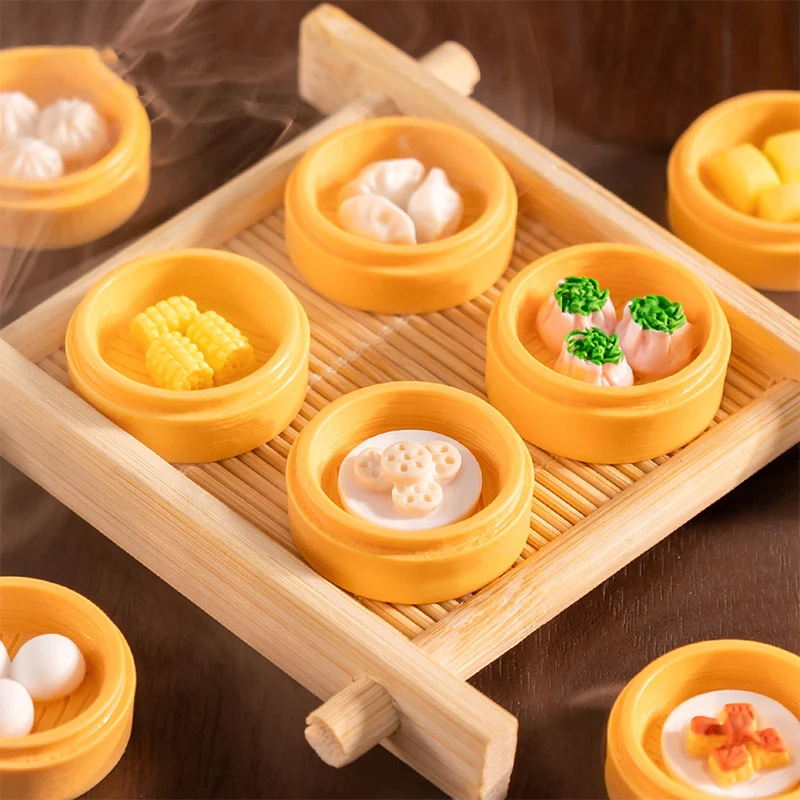 Simulated Steamed Dumplings Small Statue Miniature Chinese Dim Sum Model Play Kitchen Food Doll Toy Crafts Home Decoration